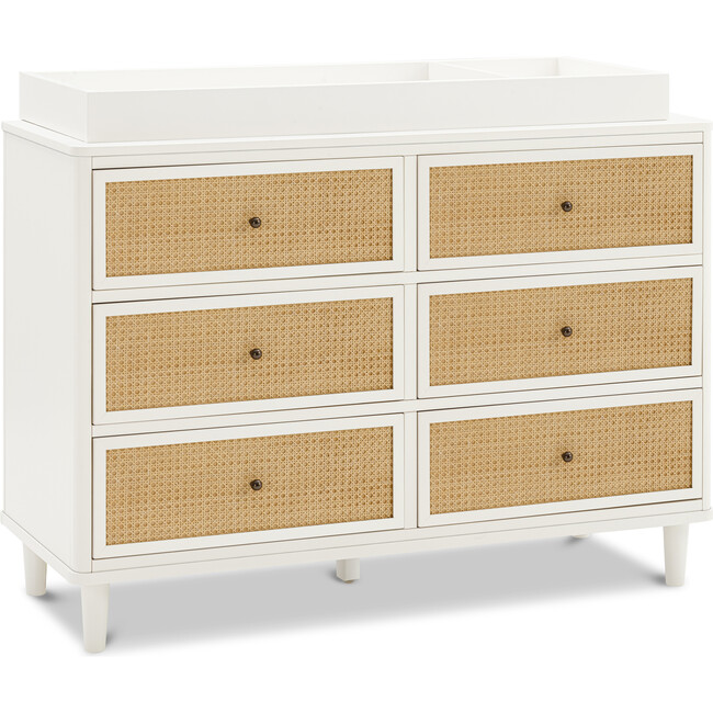 Marin with Cane 6 Drawer Dresser, Warm White/Honey Cane - Dressers - 3