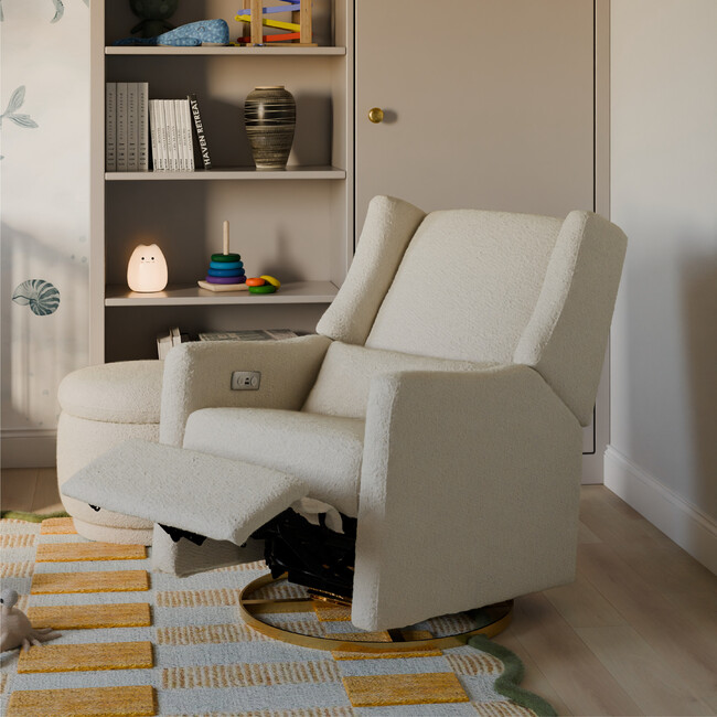 Kiwi Electronic Recliner & Swivel Glider with USB Port, Ivory Boucle/Gold