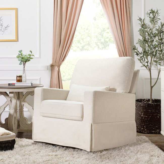 Crawford Pillowback Comfort Swivel Glider, Performance Cream Eco-Weave - Nursery Chairs - 10