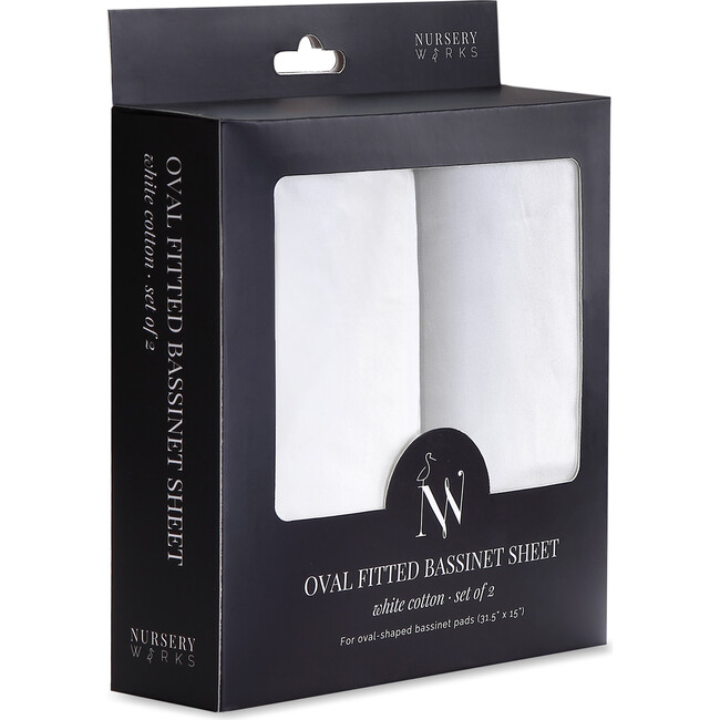 Oval Fitted Bassinet Sheet Set, White Cotton - Crib Sheets - 3