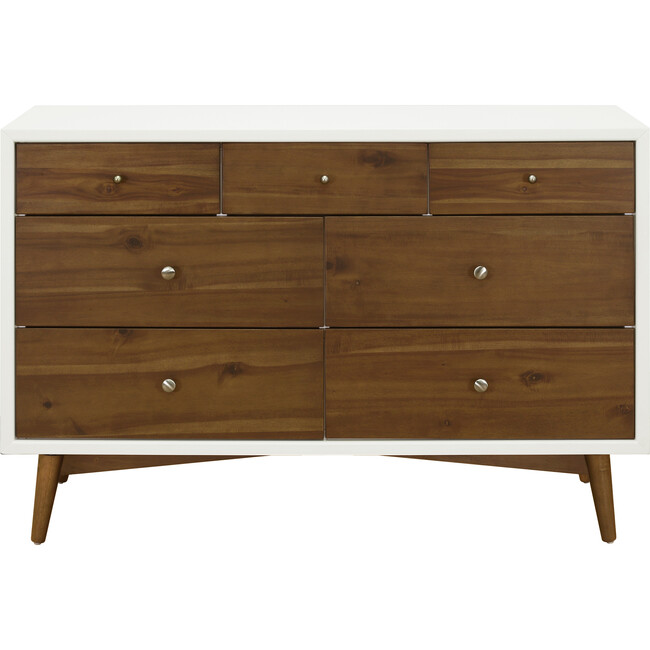 Palma 7-Drawer Assembled Double Dresser, White & Natural Walnut