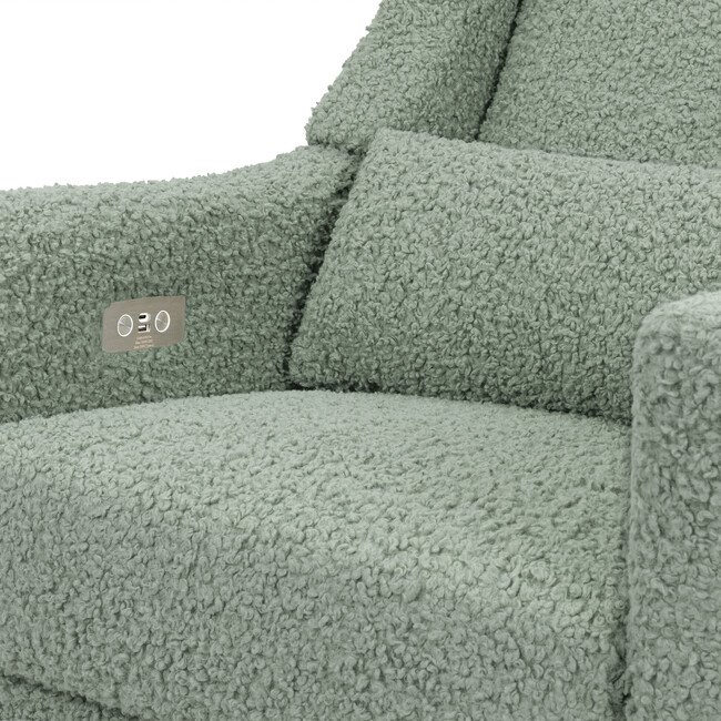 Kiwi Electronic Recliner and Swivel Glider with USB port in Sage Teddy Loop with Light Wood Base - Glider - 5