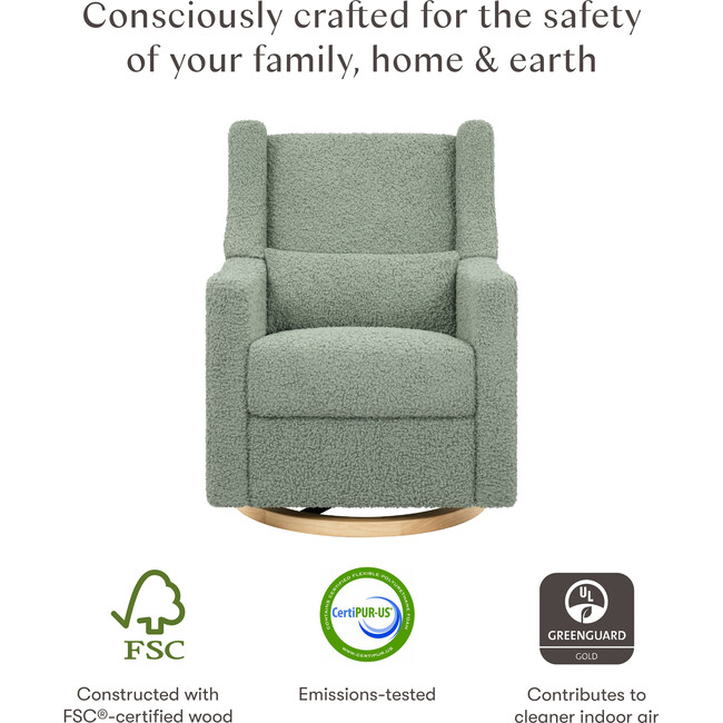 Kiwi Electronic Recliner and Swivel Glider with USB port in Sage Teddy Loop with Light Wood Base - Glider - 9