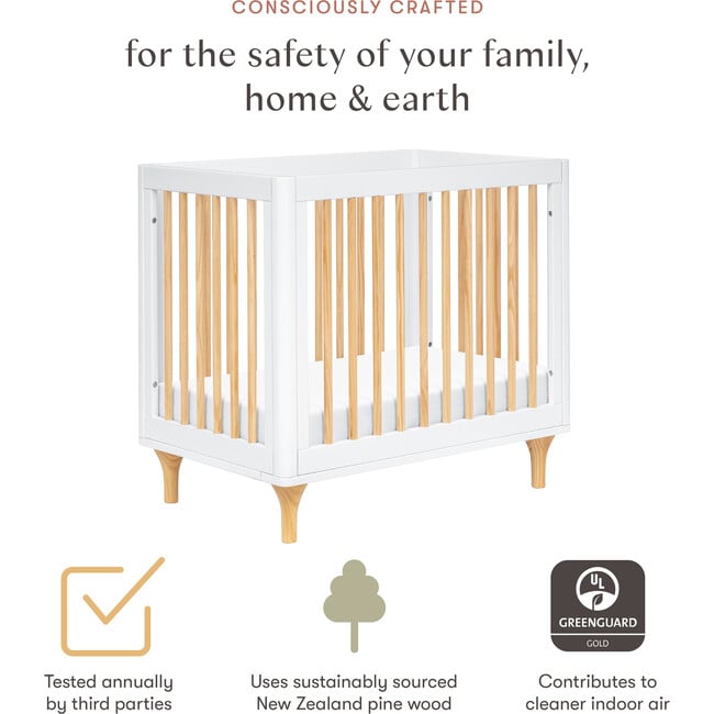 Lolly 4-in-1 Convertible Mini Crib and Twin Bed with Toddler Bed Conversion Kit, White / Natural - Cribs - 9