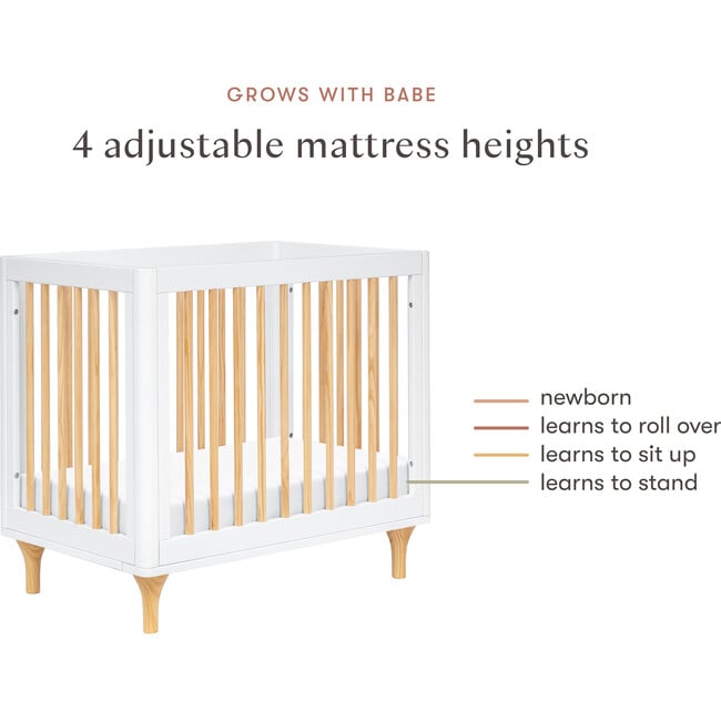 Lolly 4-in-1 Convertible Mini Crib and Twin Bed with Toddler Bed Conversion Kit, White / Natural - Cribs - 10
