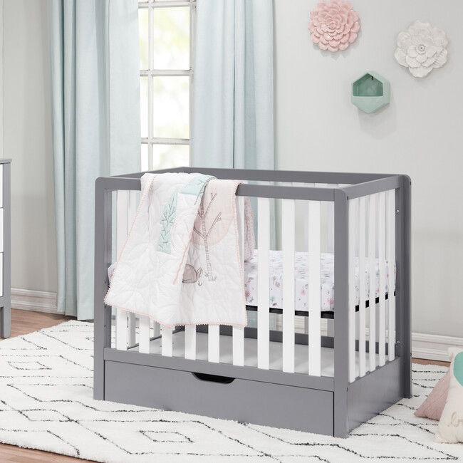 Colby 4-in-1 Convertible Mini Crib With Trundle, Grey and White