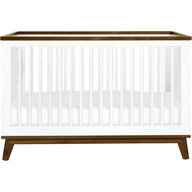 Scoot 3-in-1 Convertible Crib with Toddler Bed Conversion Kit, White / Natural Walnut - Cribs - 1