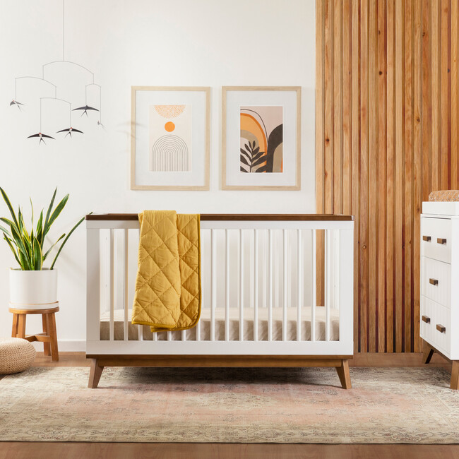 Scoot 3-in-1 Convertible Crib with Toddler Bed Conversion Kit, White / Natural Walnut - Cribs - 2