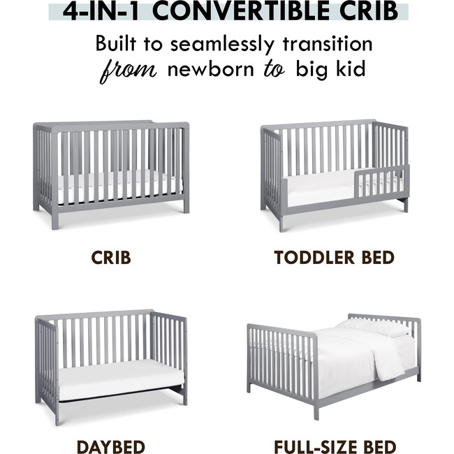 Colby 4-in-1 Low-profile Convertible Crib, Grey - Cribs - 8
