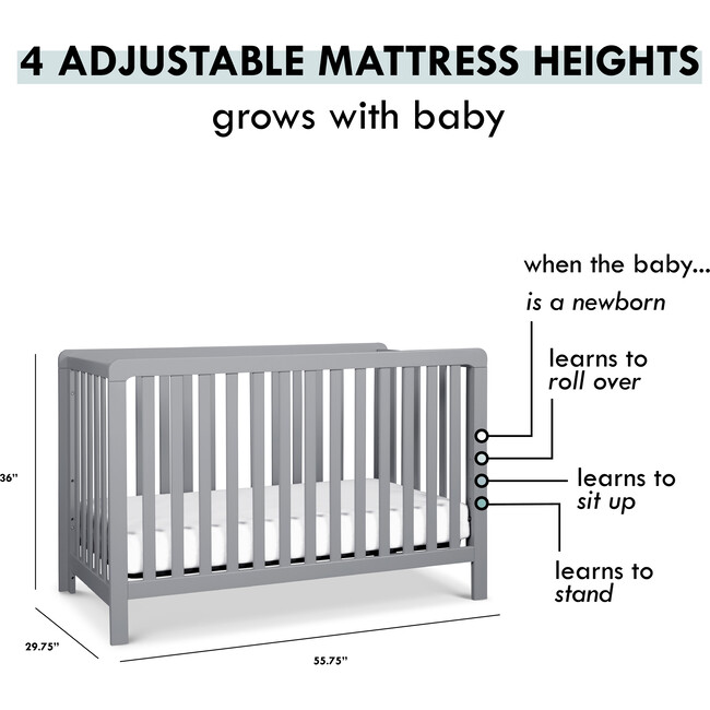 Colby 4-in-1 Low-profile Convertible Crib, Grey - Cribs - 9