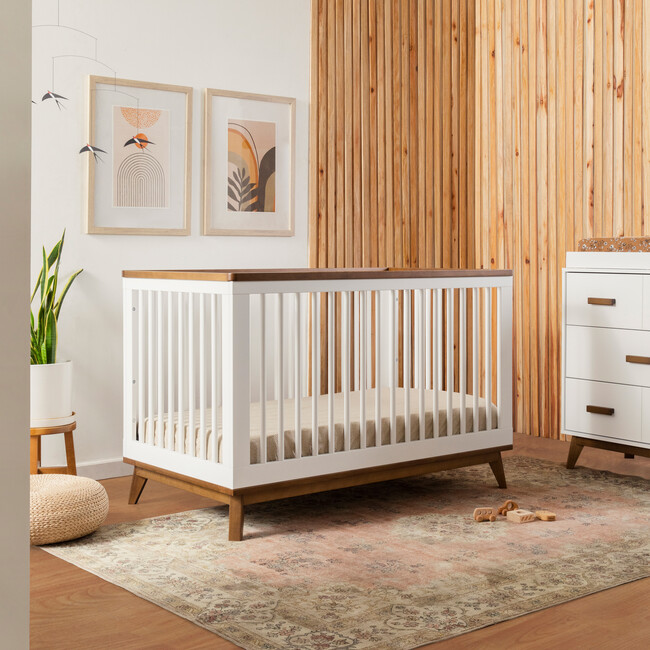 Scoot 3-in-1 Convertible Crib with Toddler Bed Conversion Kit, White / Natural Walnut - Cribs - 3