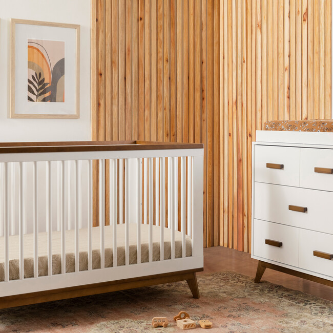 Scoot 3-in-1 Convertible Crib with Toddler Bed Conversion Kit, White / Natural Walnut - Cribs - 4