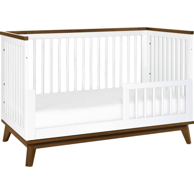 Scoot 3-in-1 Convertible Crib with Toddler Bed Conversion Kit, White / Natural Walnut - Cribs - 5
