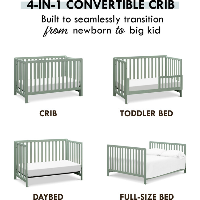 Colby 4-In-1 Low-Profile Convertible Crib, Light Sage - Cribs - 3