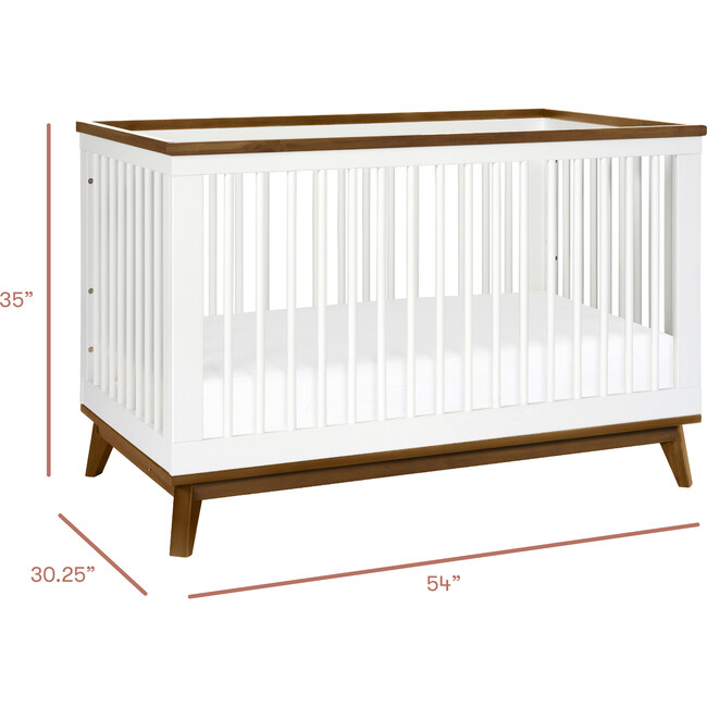 Scoot 3-in-1 Convertible Crib with Toddler Bed Conversion Kit, White / Natural Walnut - Cribs - 10