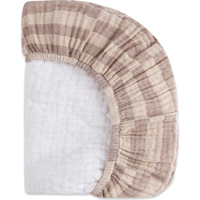 Quilted GOTS Certified Organic Muslin Cotton Changing Pad Cover, Cocoa Stripe - Changing Pads - 4