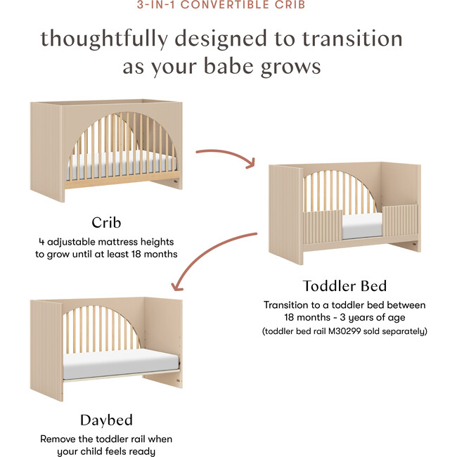 Moab 3-in-1 Convertible Crib in Taupe / Ash - Cribs - 7