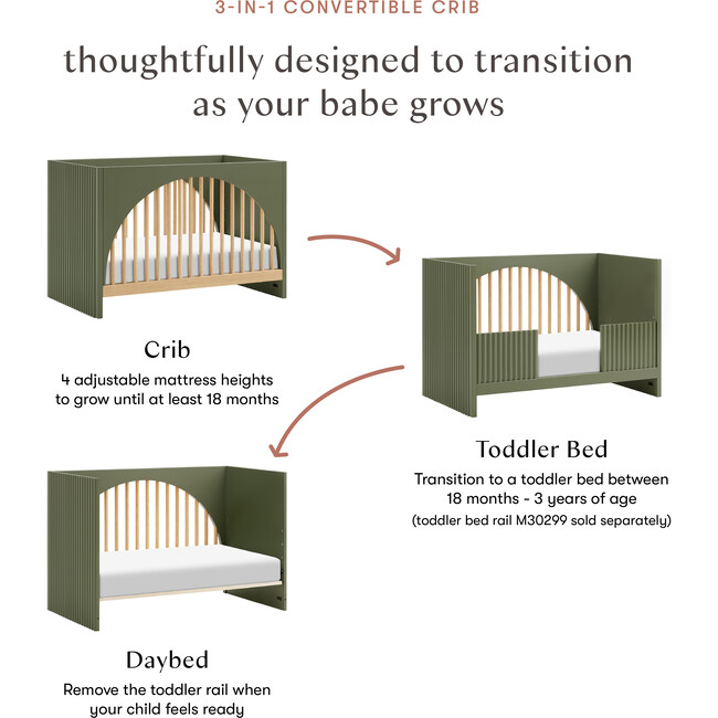 Moab 3-in-1 Convertible Crib in Olive / Ash - Cribs - 7