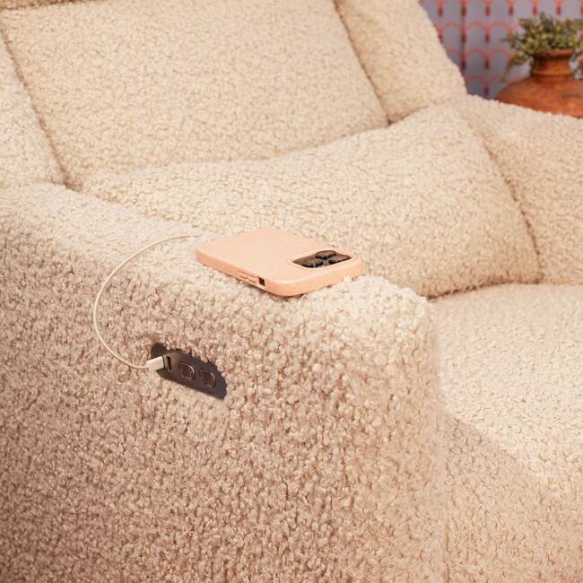 Kiwi Plus Power Recliner and Swivel Glider with Power Adjustable Headrest and USB Port in Almond Teddy Loop - Glider - 5
