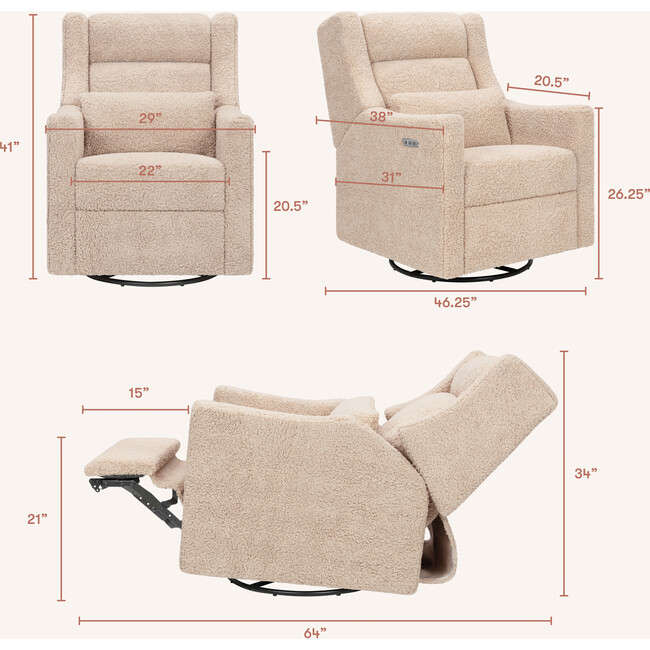 Kiwi Plus Power Recliner and Swivel Glider with Power Adjustable Headrest and USB Port in Chai Shearling - Glider - 7
