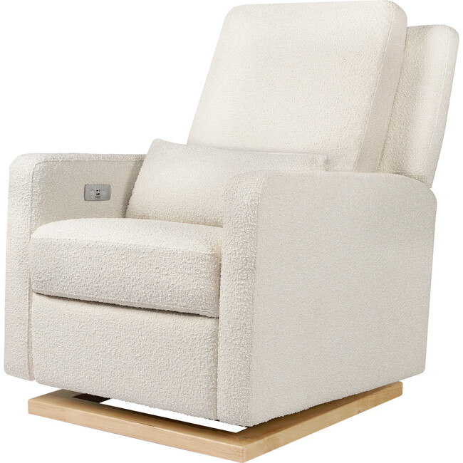 Sigi Electronic Recliner & Glider With USB Port, Ivory Boucle & Light Wood Base