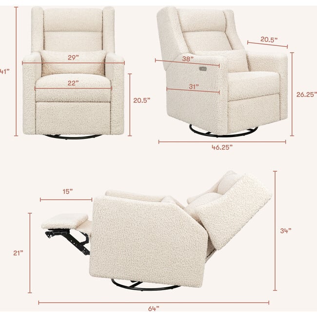Kiwi Plus Power Recliner and Swivel Glider with Power Adjustable Headrest and USB Port in Almond Teddy Loop - Glider - 9