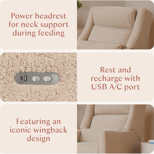 Kiwi Plus Power Recliner and Swivel Glider with Power Adjustable Headrest and USB Port in Chai Shearling - Glider - 10