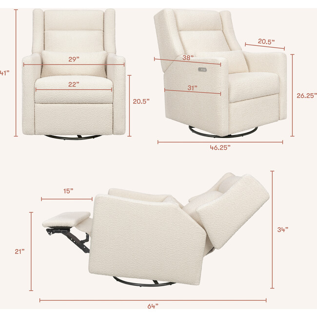 Kiwi Plus Power Recliner and Swivel Glider with Power Adjustable Headrest and USB Port in Performance Ivory Boucle - Glider - 10