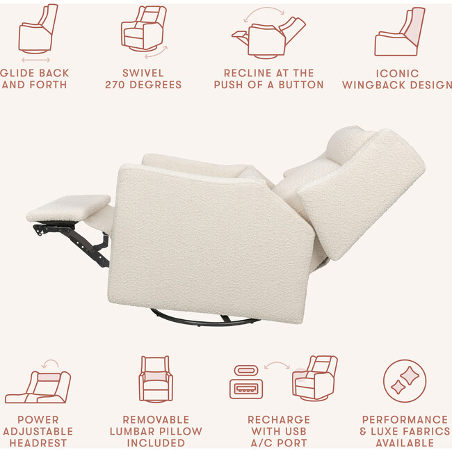 Kiwi Plus Power Recliner and Swivel Glider with Power Adjustable Headrest and USB Port in Performance Ivory Boucle - Glider - 11