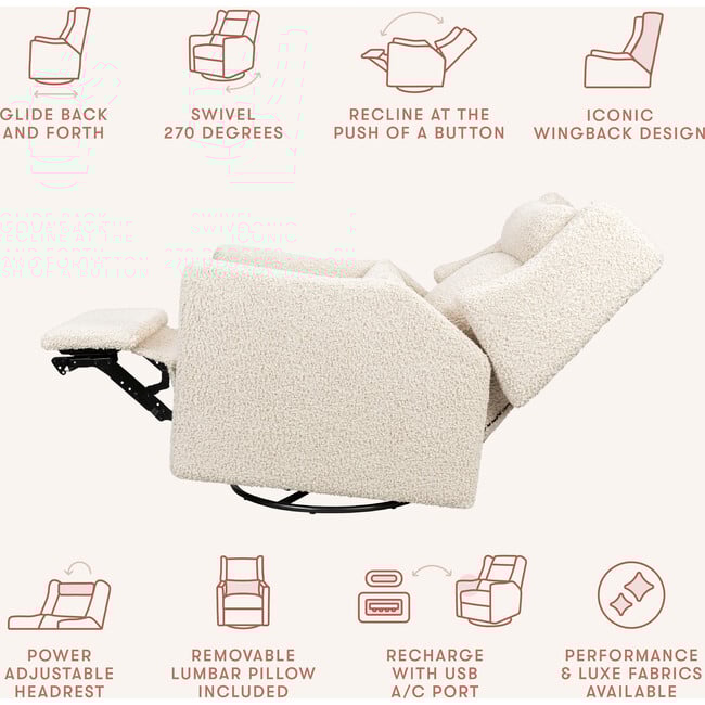 Kiwi Plus Power Recliner and Swivel Glider with Power Adjustable Headrest and USB Port in Almond Teddy Loop - Glider - 11