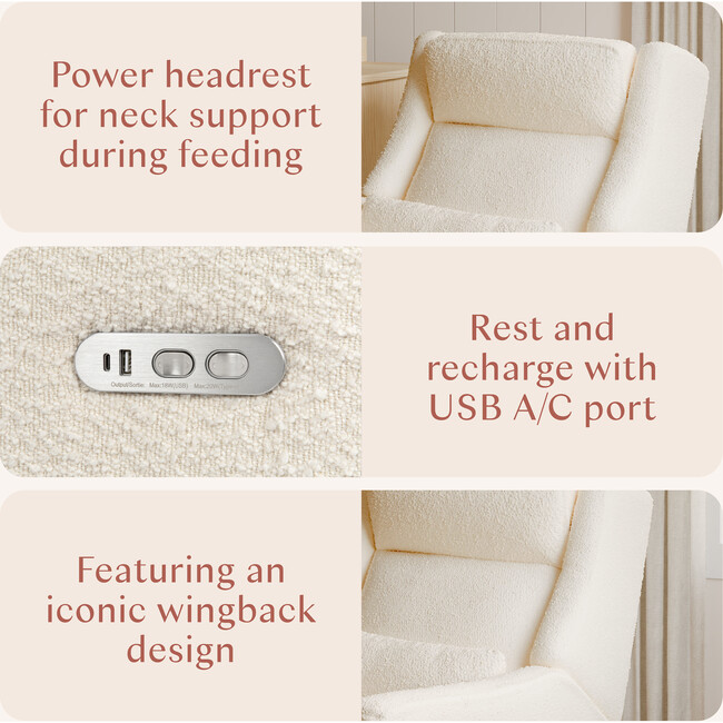 Kiwi Plus Power Recliner and Swivel Glider with Power Adjustable Headrest and USB Port in Performance Ivory Boucle - Glider - 12