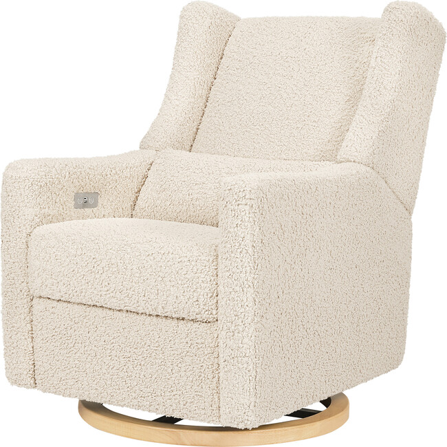 Kiwi Electronic Recliner & Swivel Glider With USB Port, Almond Teddy Loop & Light Wood Base