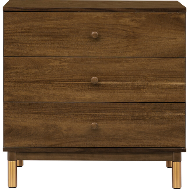 Gelato 3-Drawer Changer Dresser with Removable Changing Tray, Natural Walnut & Gold Feet - Dressers - 1