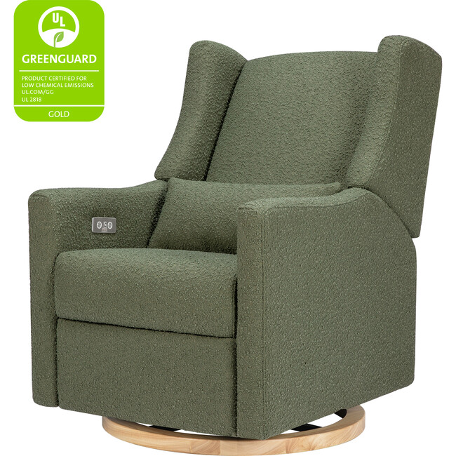 Kiwi Electronic Recliner & Swivel Glider With Usb Port, Olive Boucle With Light Wood Base