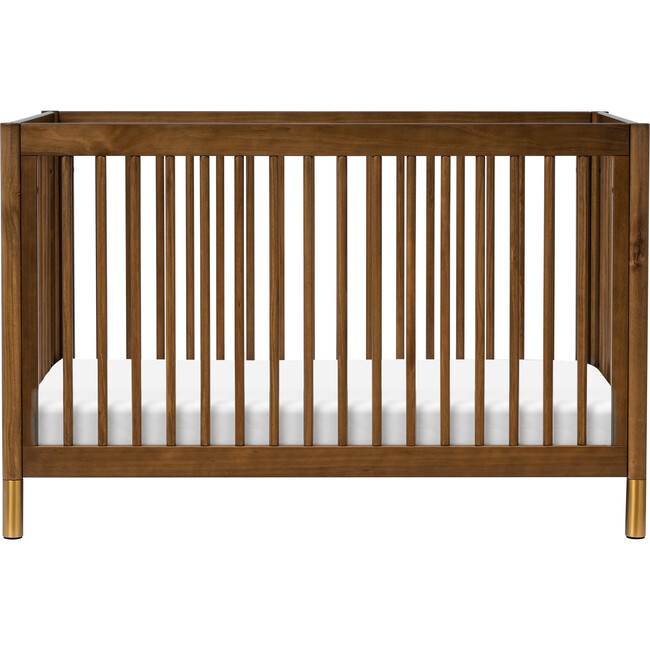 Gelato 4-in-1 Convertible Crib with Toddler Bed Conversion Kit, Natural Walnut & Gold Feet