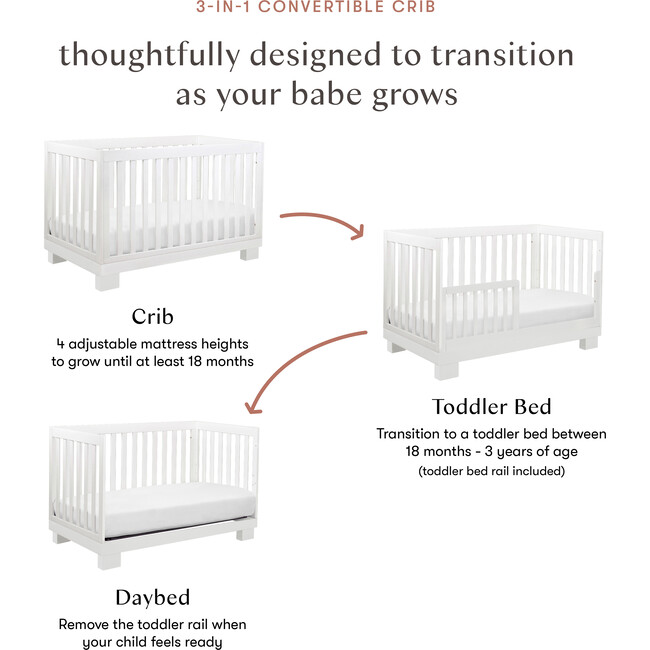 Modo 3-In-1 Convertible Crib with Toddler Bed Conversion Kit, White - Cribs - 7