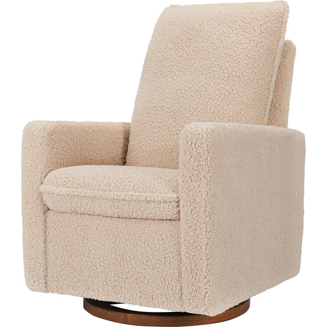 Cali Pillowback Shearling Swivel Glider, Chai & Dark Wood Base