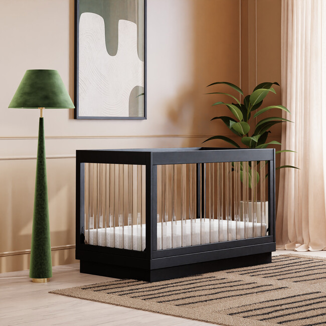 Harlow Acrylic 3-In-1 Convertible Crib & Toddler Bed Conversion Kit, Black With Black Base & Acrylic Slats - Cribs - 8