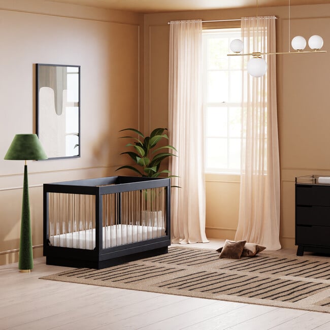 Harlow Acrylic 3-In-1 Convertible Crib & Toddler Bed Conversion Kit, Black With Black Base & Acrylic Slats - Cribs - 9