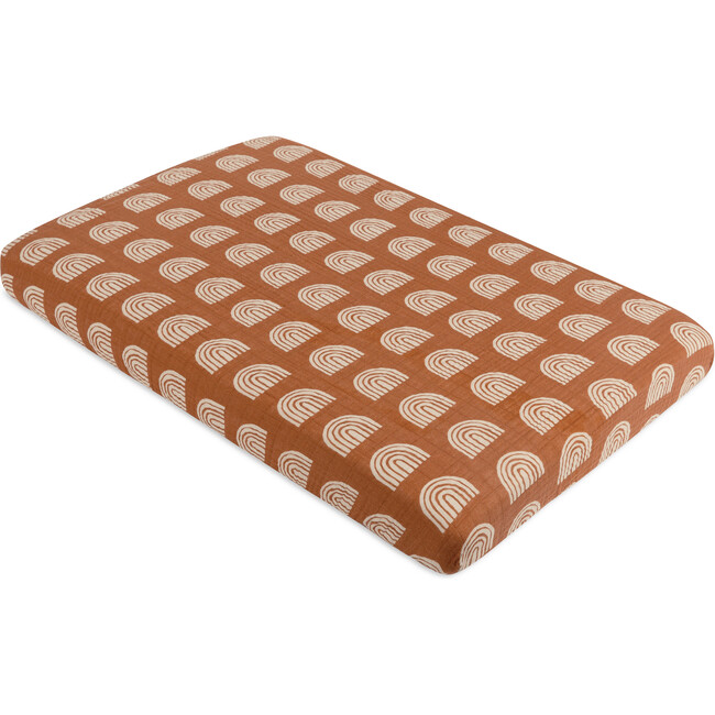 Organic Muslin Cotton Mini Crib Sheet, Terracotta Rainbow