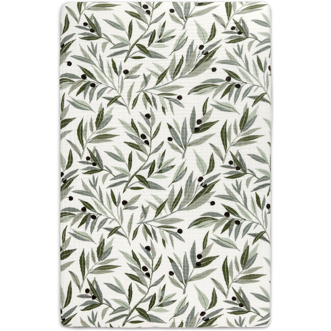 Organic Muslin Cotton Mini Crib Sheet, Olive Branches