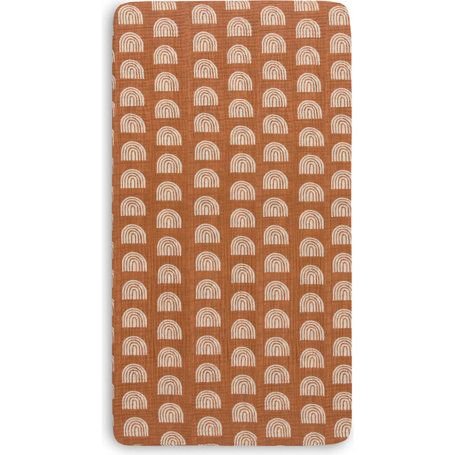 Organic Muslin Cotton Crib Sheet, Terracotta Rainbow