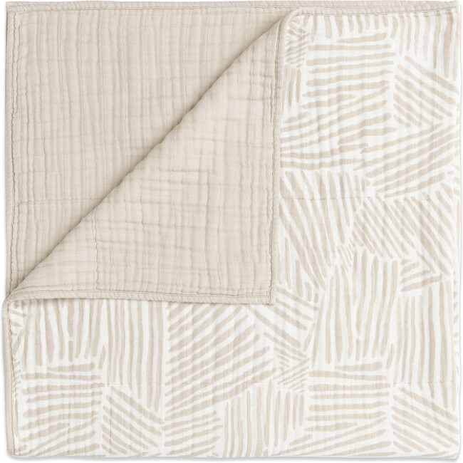 Organic Muslin Cotton 3-Layer Quilt, Oat Stripe