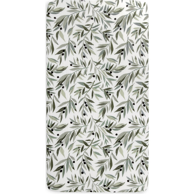 Organic Muslin Cotton Crib Sheet, Olive Branches