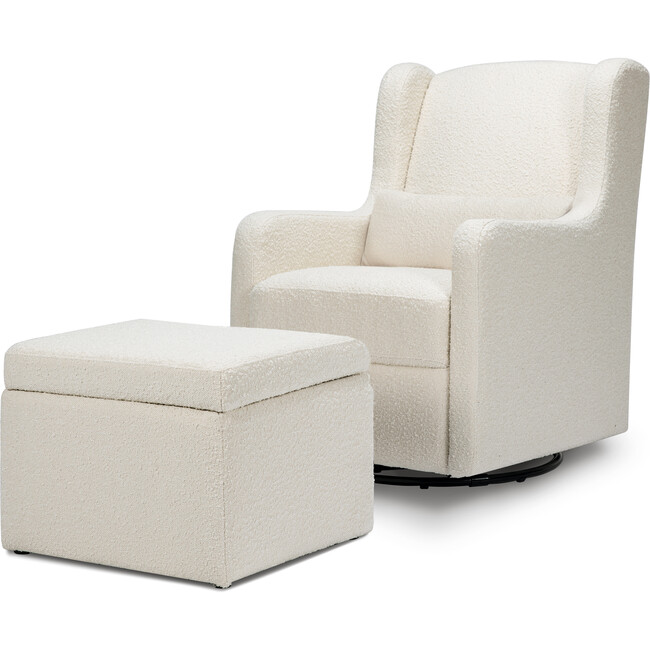 Adrian Swivel Glider with Storage Ottoman, Ivory Boucle