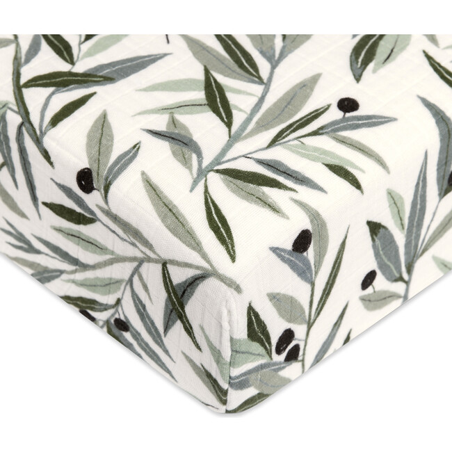 Organic Muslin Cotton Crib Sheet, Olive Branches - Crib Sheets - 3