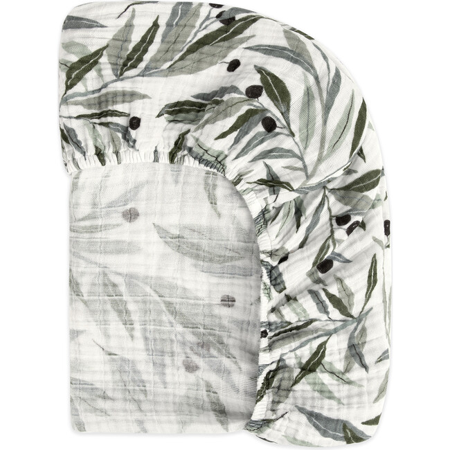Organic Muslin Cotton Crib Sheet, Olive Branches - Crib Sheets - 4