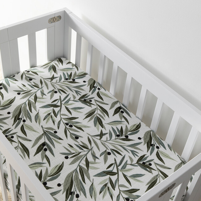 Organic Muslin Cotton Mini Crib Sheet, Olive Branches - Crib Sheets - 9