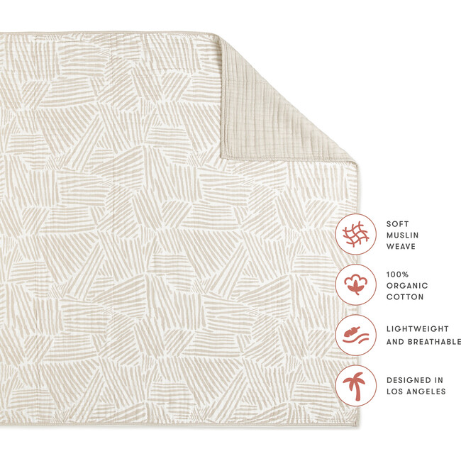 Organic Muslin Cotton 3-Layer Quilt, Oat Stripe - Quilts - 7