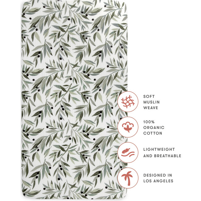 Organic Muslin Cotton Crib Sheet, Olive Branches - Crib Sheets - 7